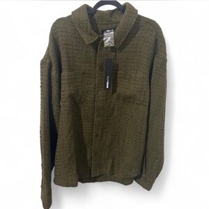 Fashion Nova Olive Textured Shirt Jacket